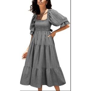 Few Moda New York Frankie Dress Gingham Off Shoulders Square Neck Womens M NWT‎
